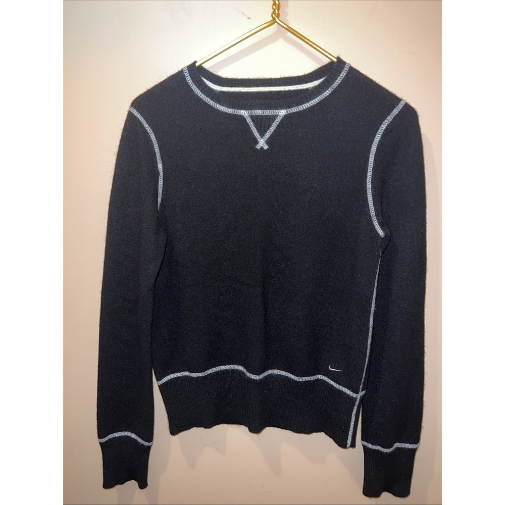 Nike Contrast Stitch Black Pullover Sweater Womens Large (14-16) Crewneck EUC